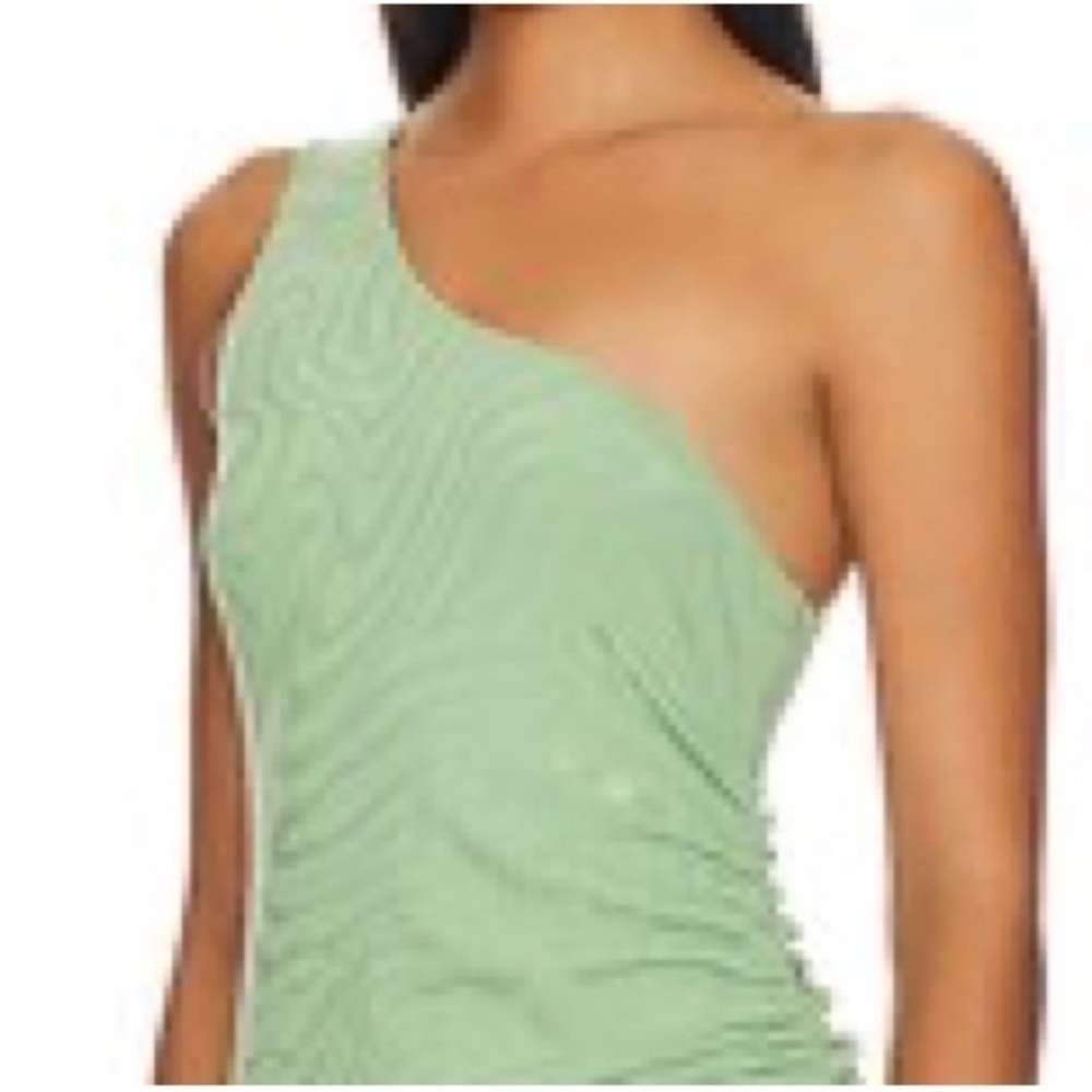 Seafolly One Shoulder Second Wave Midi Dress in Palm Green Textured Vacation M - Picture 4 of 16